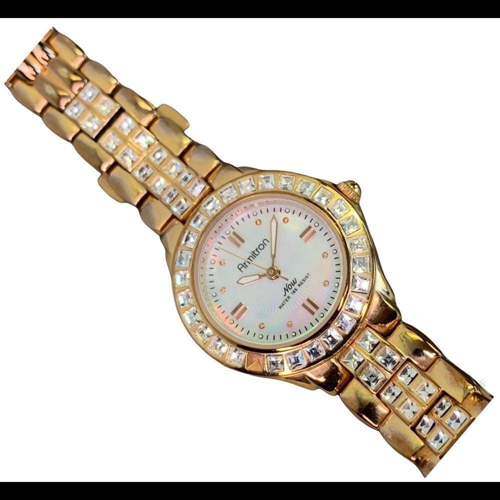 ARMITRON Now Gold-tone round mother of pearl face Quartz Watch